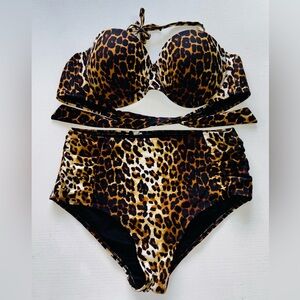 TiniBikini Leopard Print High-Waist Bikini - Brown/Black